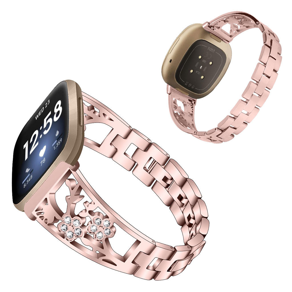 Smuk Fitbit Versa 3 / Fitbit Sense Metal og Rhinsten Rem - Pink#serie_2