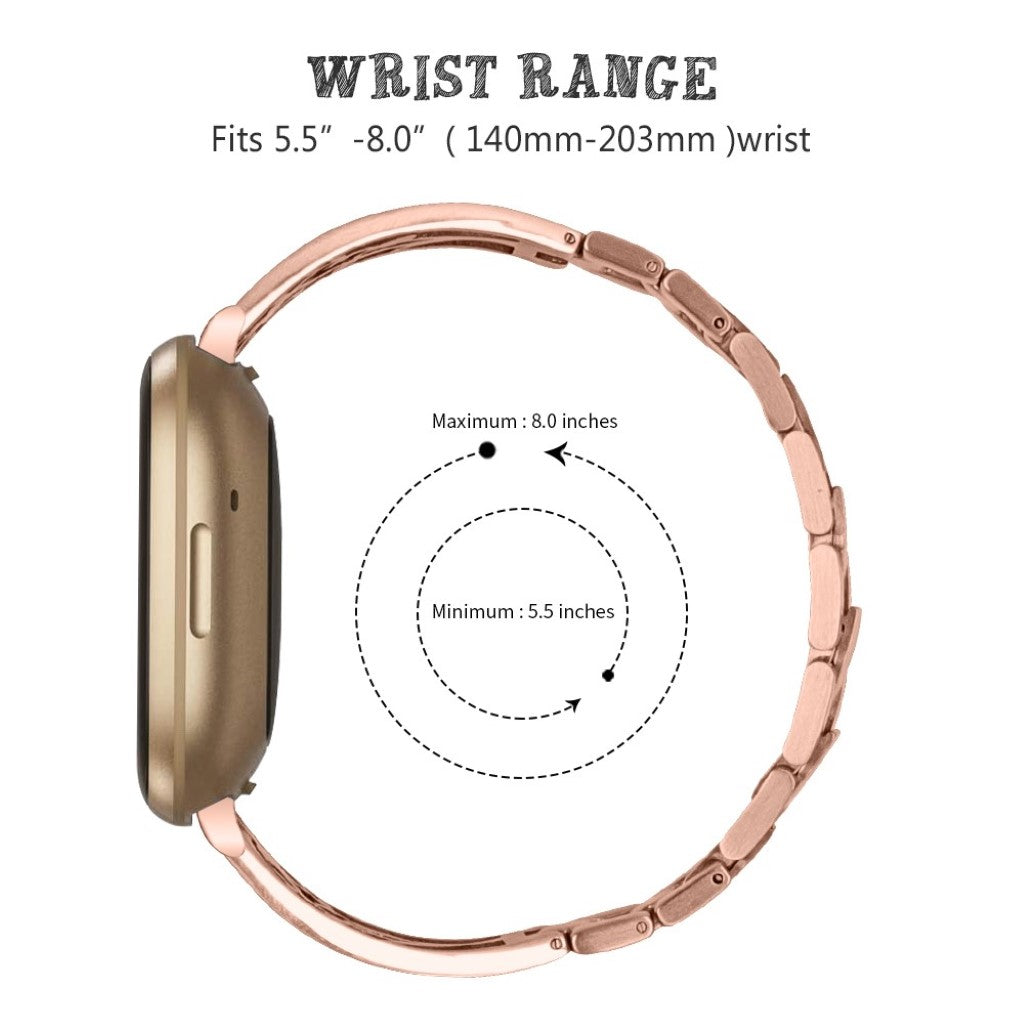 Fed Fitbit Versa 3 / Fitbit Sense Metal og Rhinsten Rem - Pink#serie_3