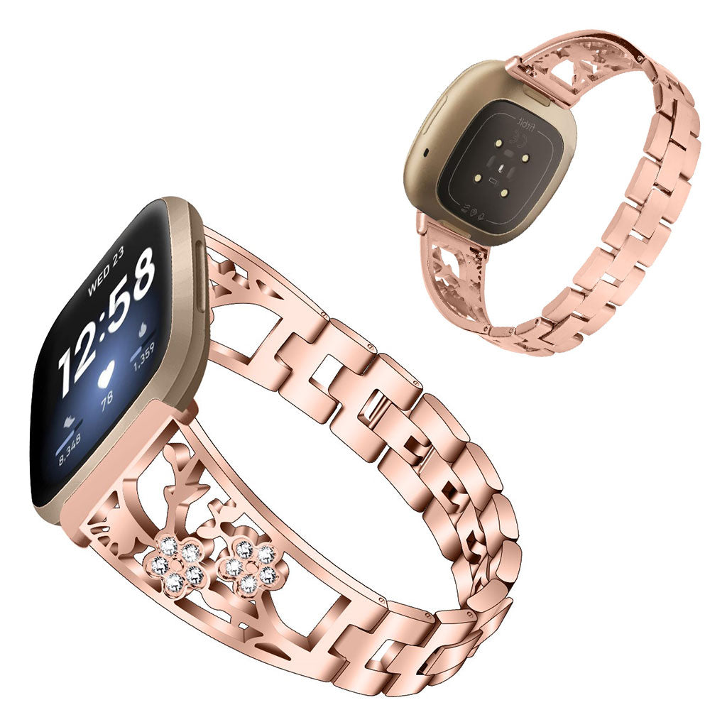 Fed Fitbit Versa 3 / Fitbit Sense Metal og Rhinsten Rem - Pink#serie_3