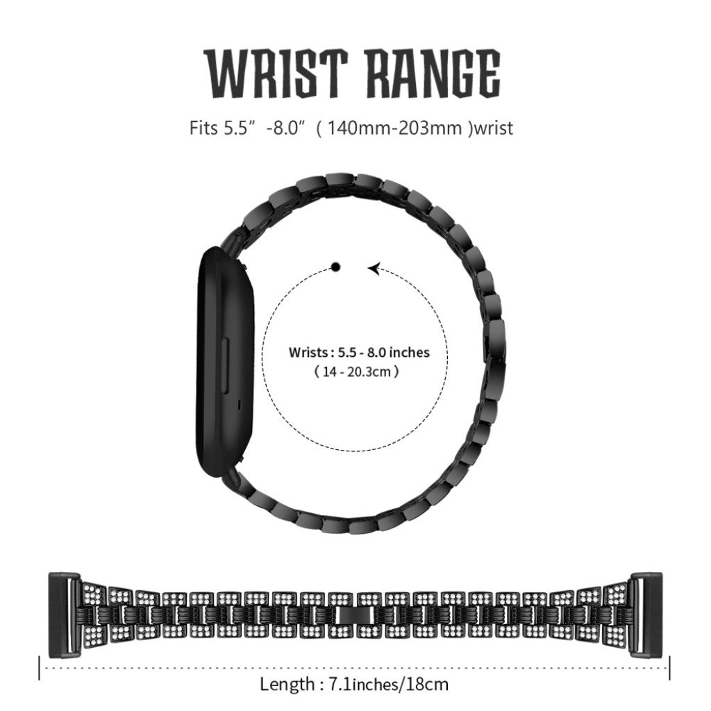 Godt Fitbit Versa 3 / Fitbit Sense Metal og Rhinsten Rem - Sort#serie_1