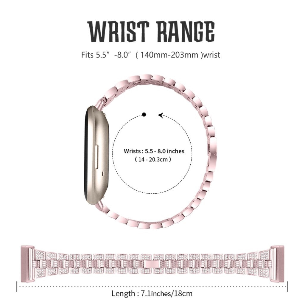 Godt Fitbit Versa 3 / Fitbit Sense Metal og Rhinsten Rem - Pink#serie_4
