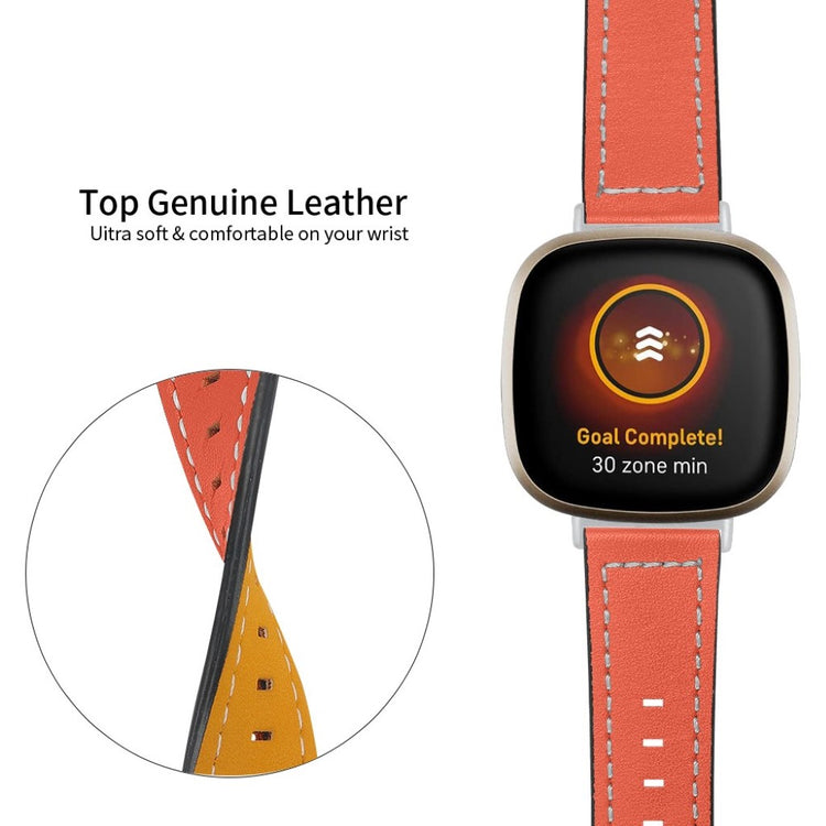 Stilfuld Fitbit Versa 3 / Fitbit Sense Ægte læder Rem - Orange#serie_3