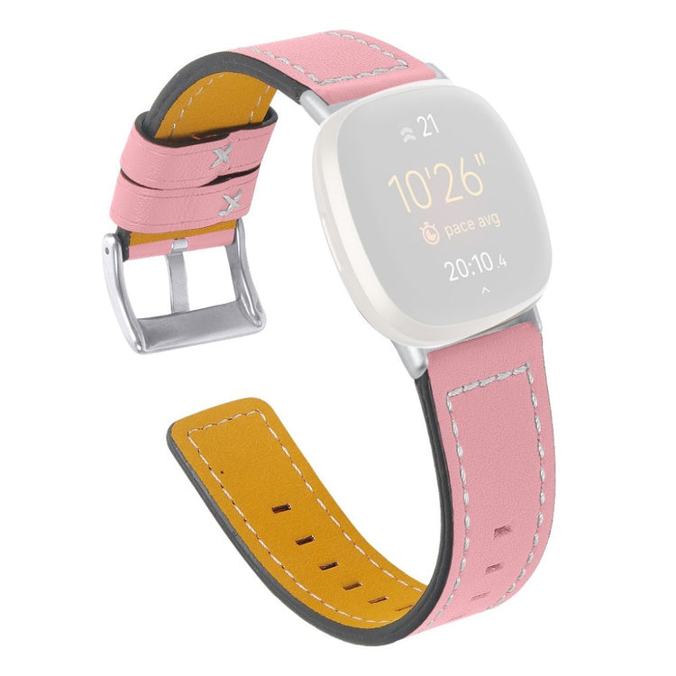 Stilfuld Fitbit Versa 3 / Fitbit Sense Ægte læder Rem - Pink#serie_4