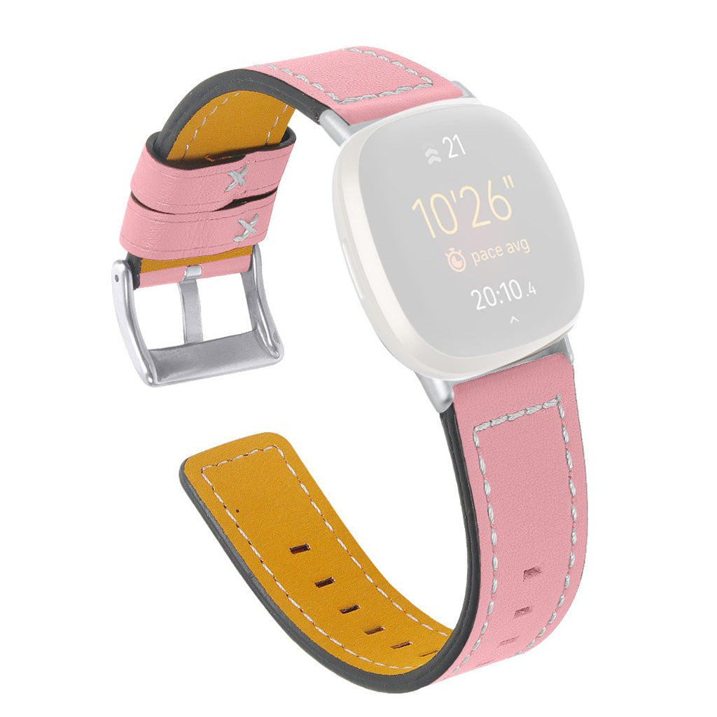 Stilfuld Fitbit Versa 3 / Fitbit Sense Ægte læder Rem - Pink#serie_4