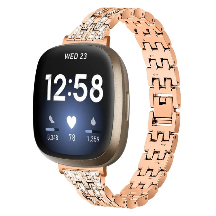 Kønt Fitbit Versa 3 / Fitbit Sense Metal og Rhinsten Rem - Pink#serie_2