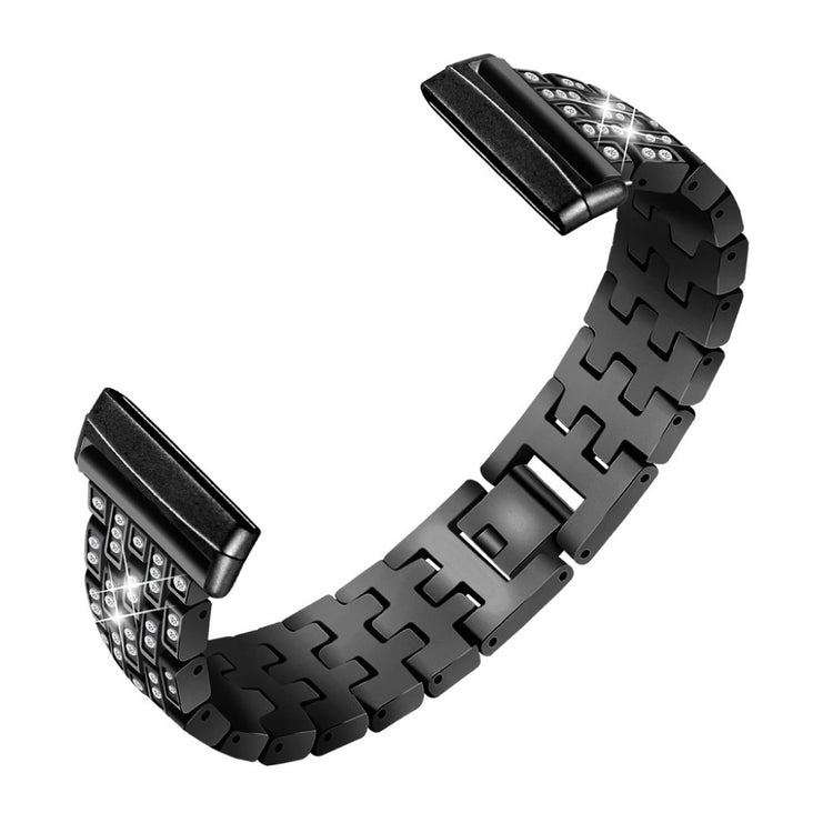 Smuk Fitbit Versa 3 / Fitbit Sense Metal og Rhinsten Rem - Sort#serie_1