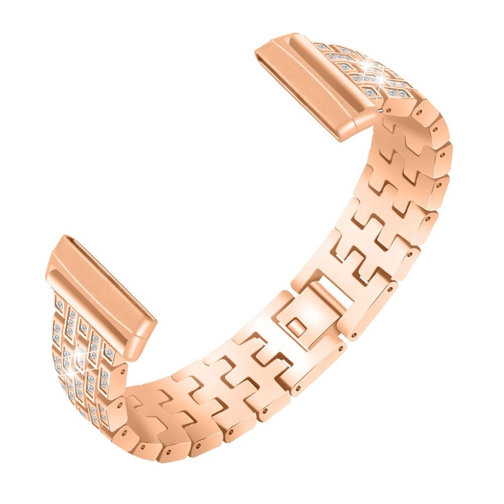 Smuk Fitbit Versa 3 / Fitbit Sense Metal og Rhinsten Rem - Pink#serie_5
