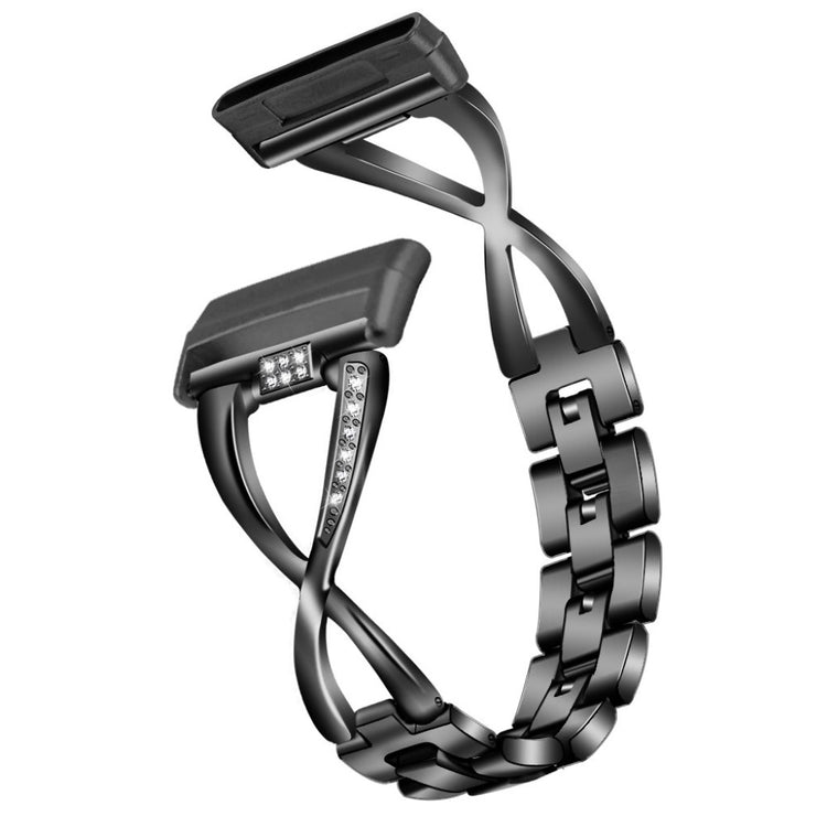 Fint Fitbit Versa 3 / Fitbit Sense Metal og Rhinsten Rem - Sort#serie_1