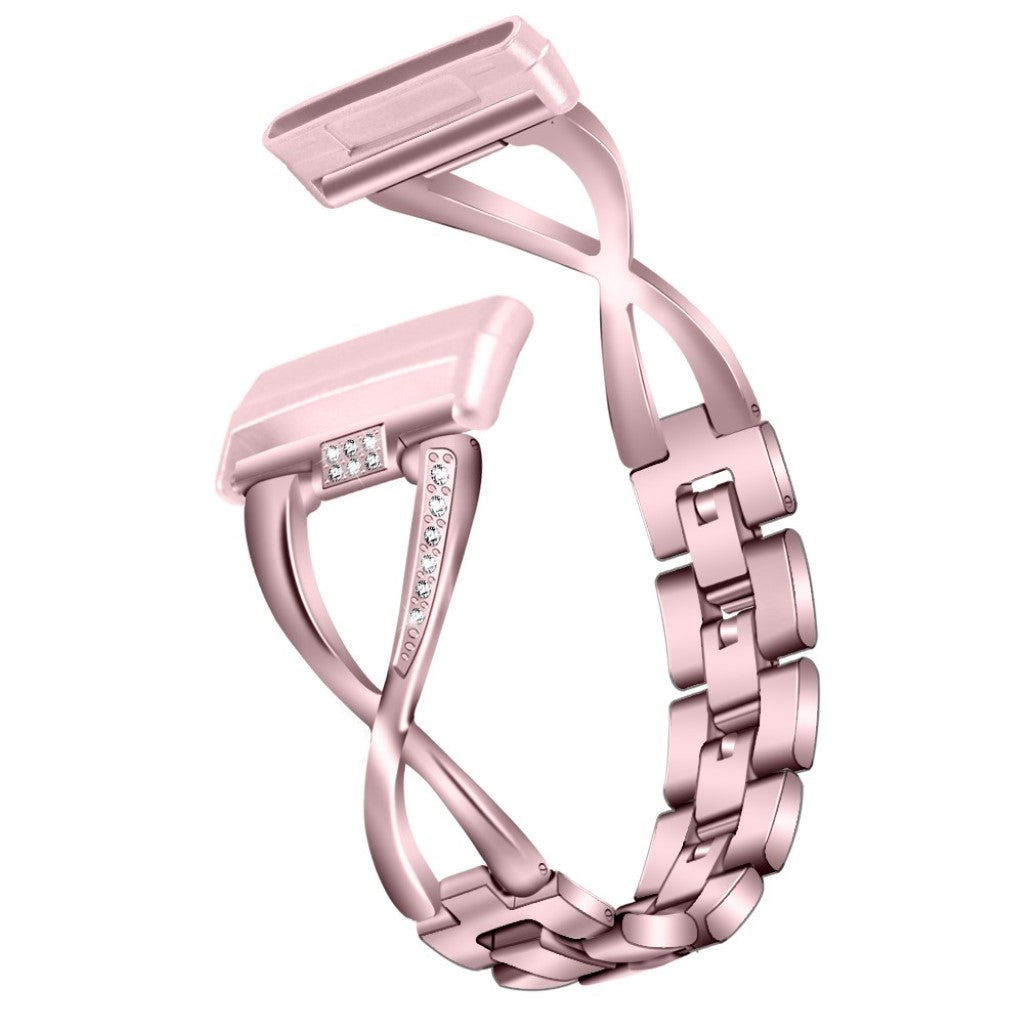 Fint Fitbit Versa 3 / Fitbit Sense Metal og Rhinsten Rem - Pink#serie_4