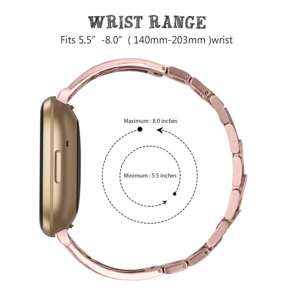 Stilren Fitbit Versa 3 / Fitbit Sense Metal og Rhinsten Rem - Pink#serie_2