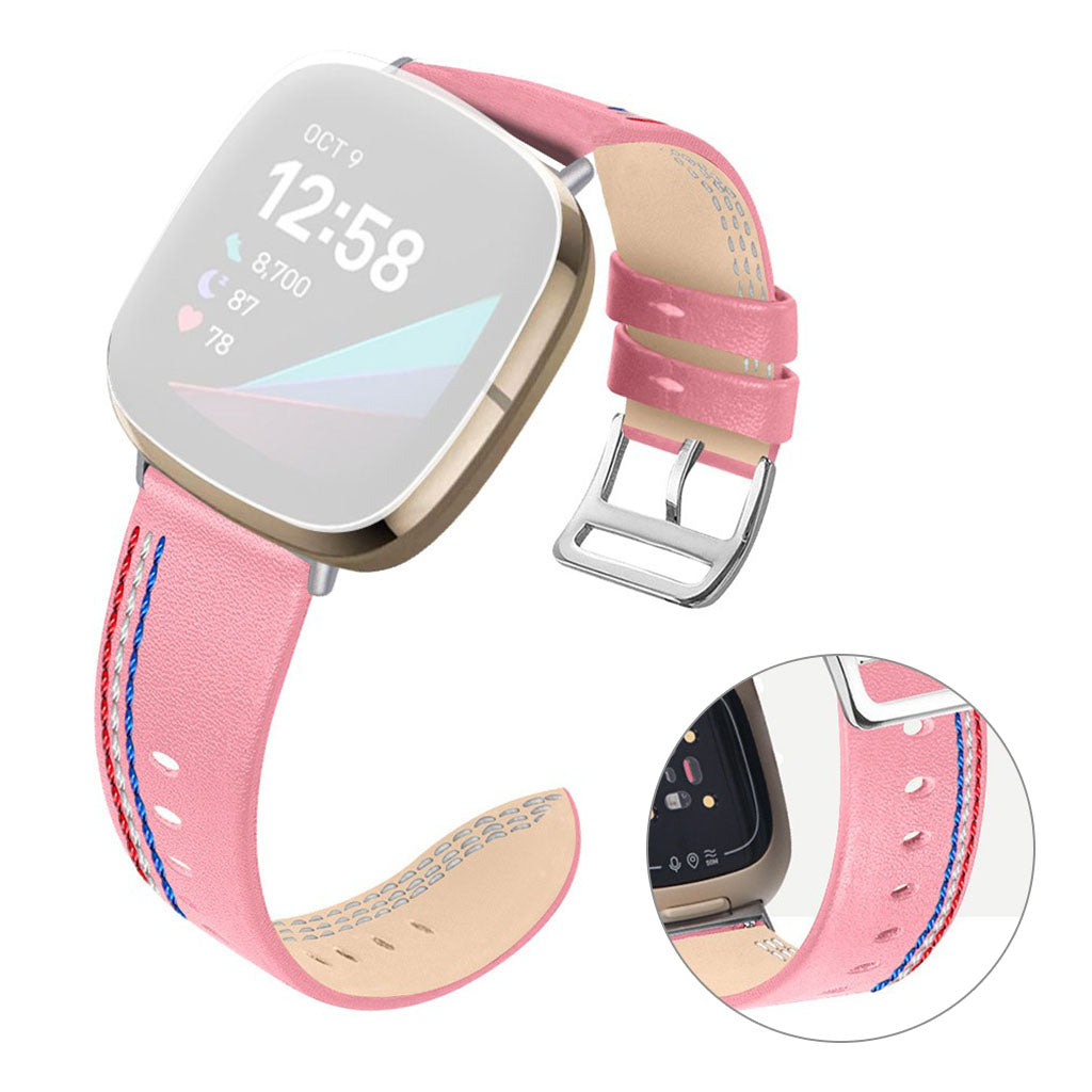 Rigtigt fint Fitbit Versa 3 Ægte læder Rem - Pink#serie_6