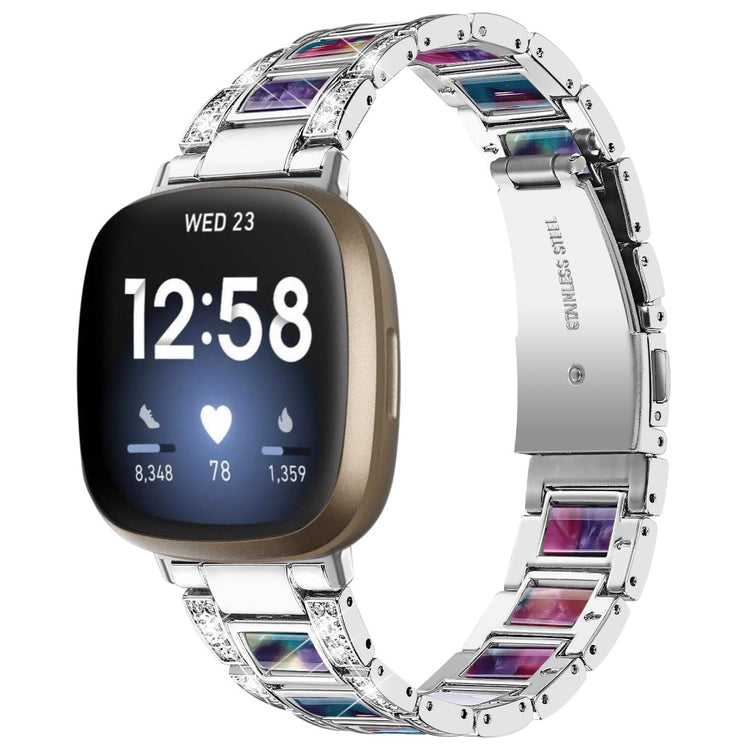 Skøn Fitbit Versa 3 Metal og Rhinsten Rem - Sølv#serie_7