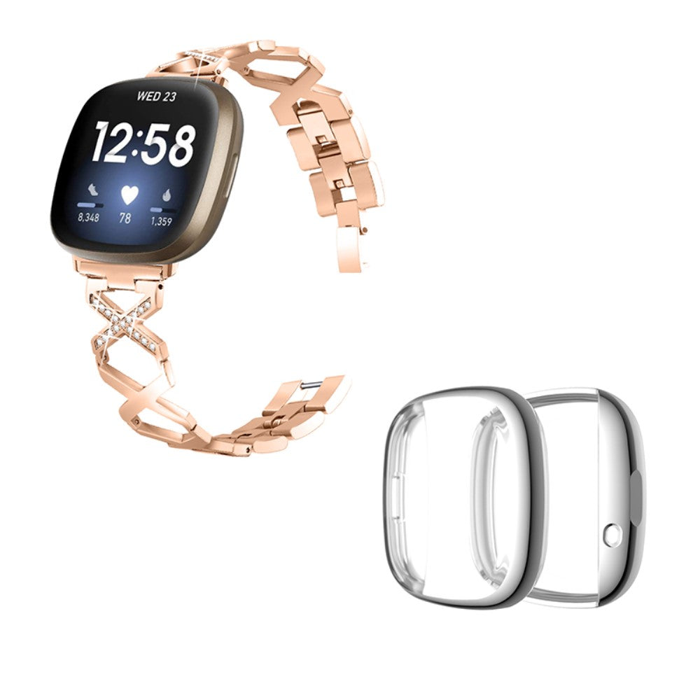 Fitbit Sense / Fitbit Versa 3 Metal Rem med Cover - Pink#serie_4
