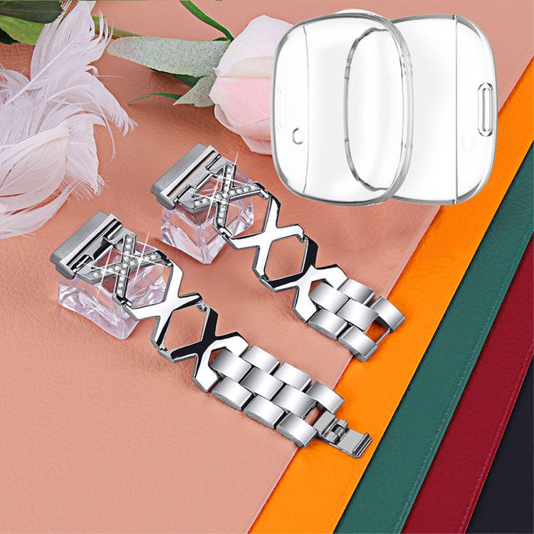 Fitbit Sense / Fitbit Versa 3 Metal Rem med Cover - Sølv#serie_5
