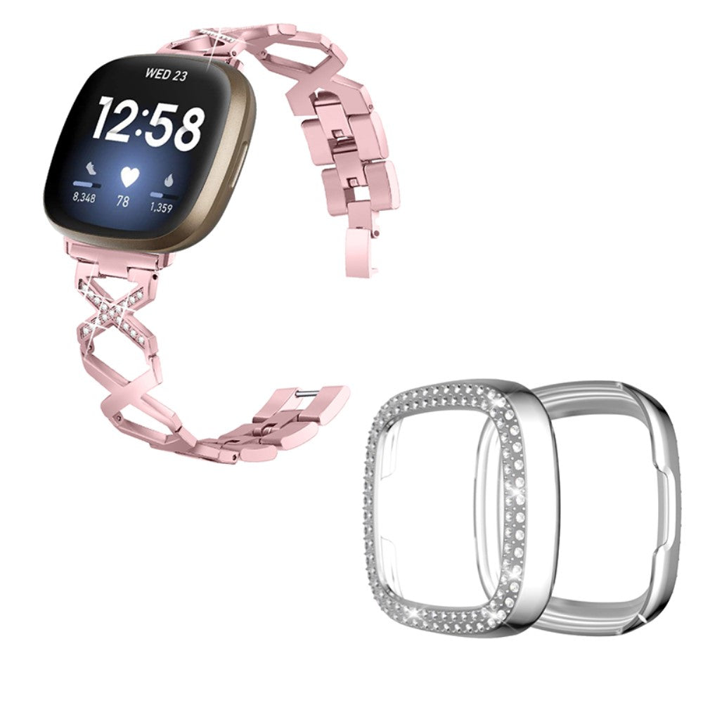 Fitbit Sense / Fitbit Versa 3 Metal Rem med Cover - Pink#serie_3