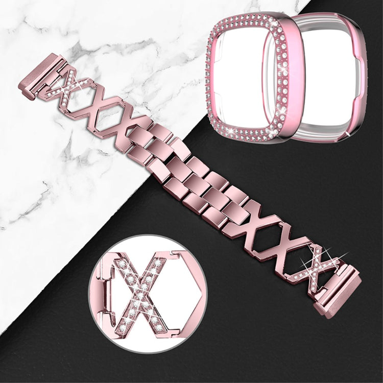 Fitbit Sense / Fitbit Versa 3 Metal Rem med Cover - Pink#serie_3