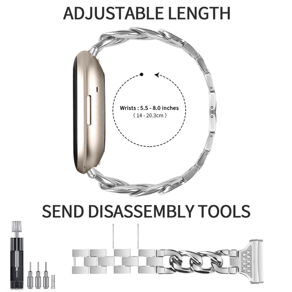 Flot Fitbit Sense / Fitbit Versa 3 Metal og Rhinsten Rem - Sølv#serie_124