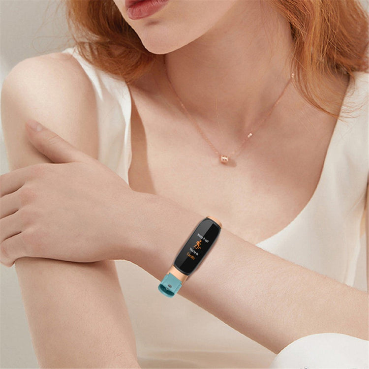 Skøn Fitbit Luxe Ægte læder Urrem - Blå#serie_10