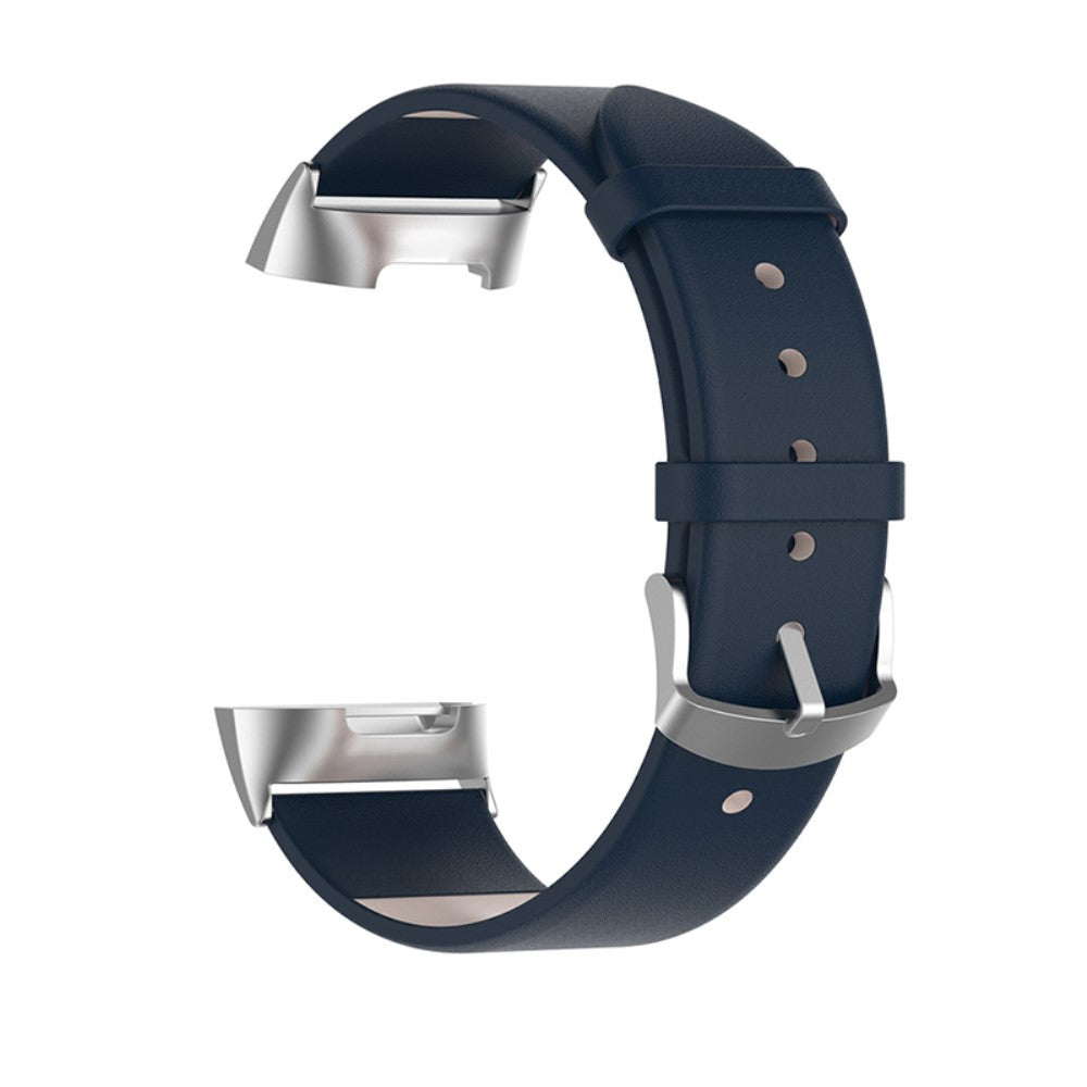 Kønt Fitbit Charge 5 Ægte læder Rem - Blå#serie_1