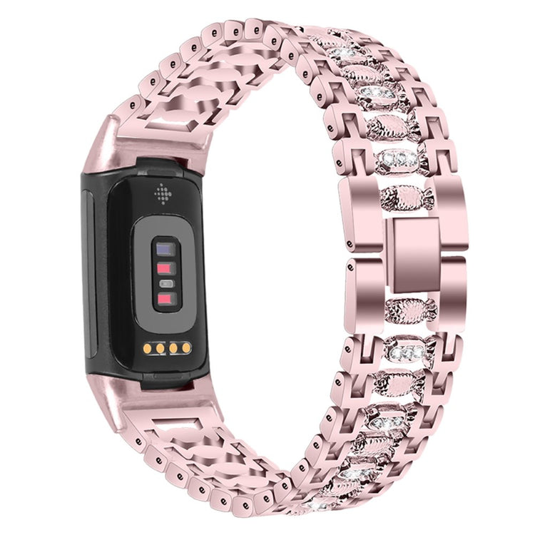 Vildt fint Fitbit Charge 5 Metal og Rhinsten Rem - Pink#serie_2