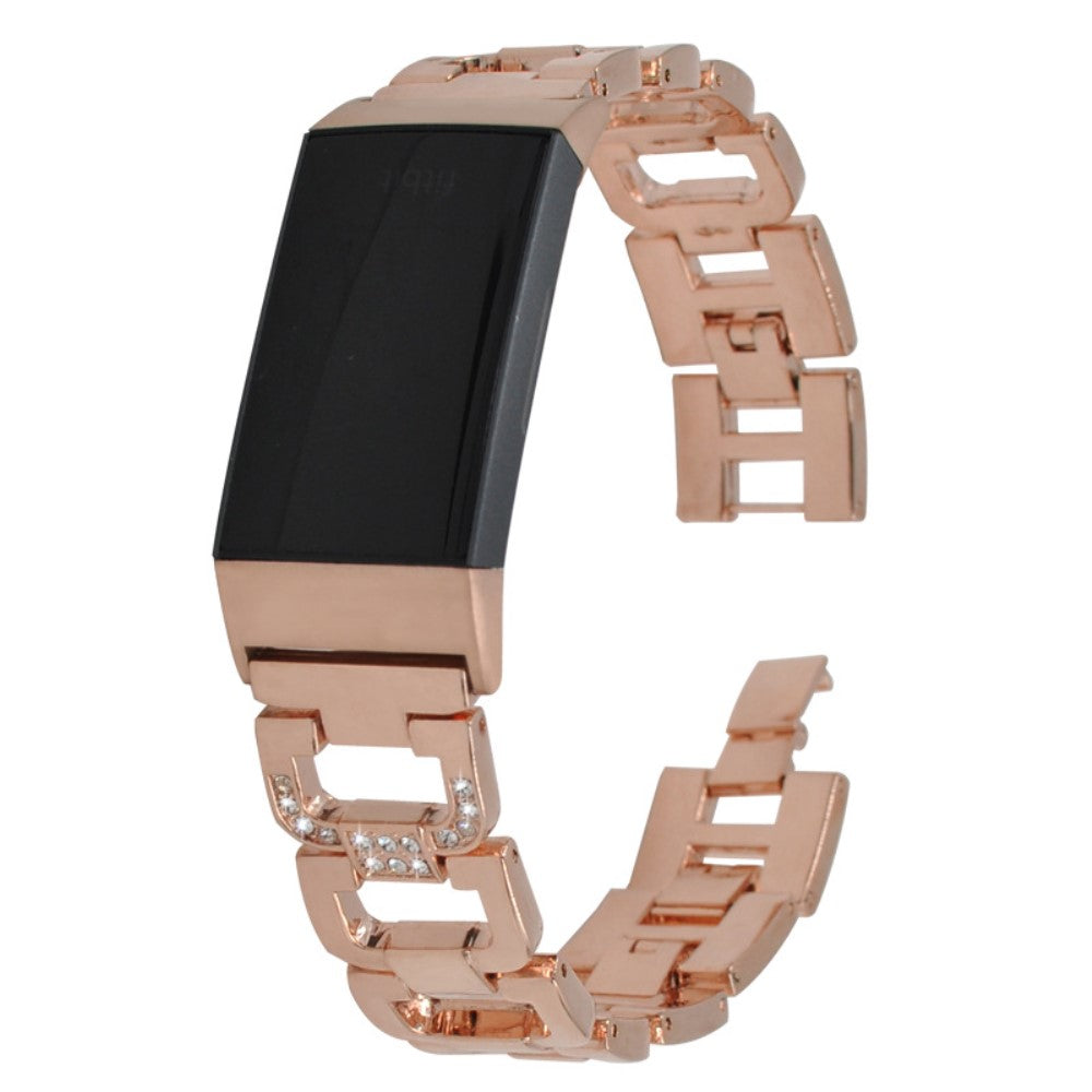 Vildt elegant Fitbit Charge 5 Metal og Rhinsten Rem - Pink#serie_3