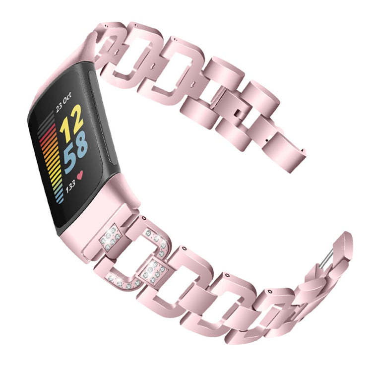 Meget fed Fitbit Charge 5 Metal og Rhinsten Rem - Pink#serie_2