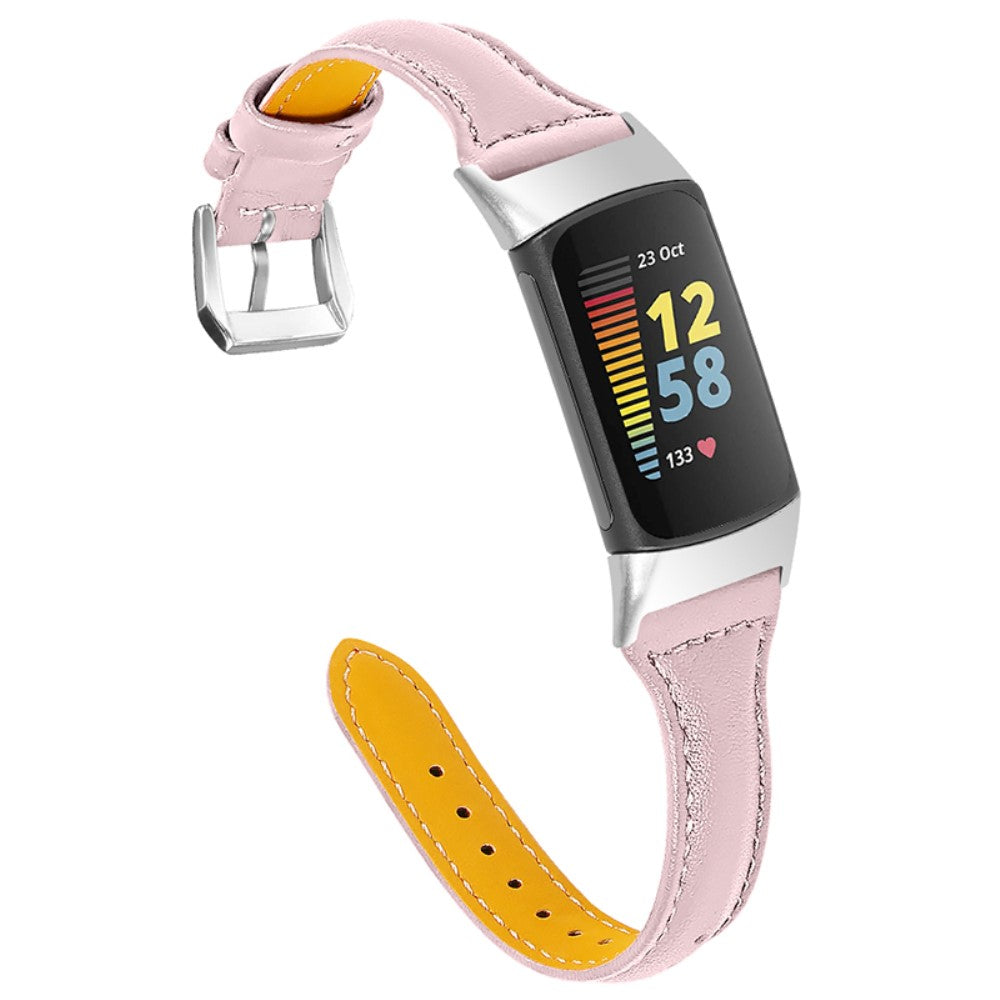 Helt vildt fantastisk Fitbit Charge 5 Ægte læder Rem - Pink#serie_8