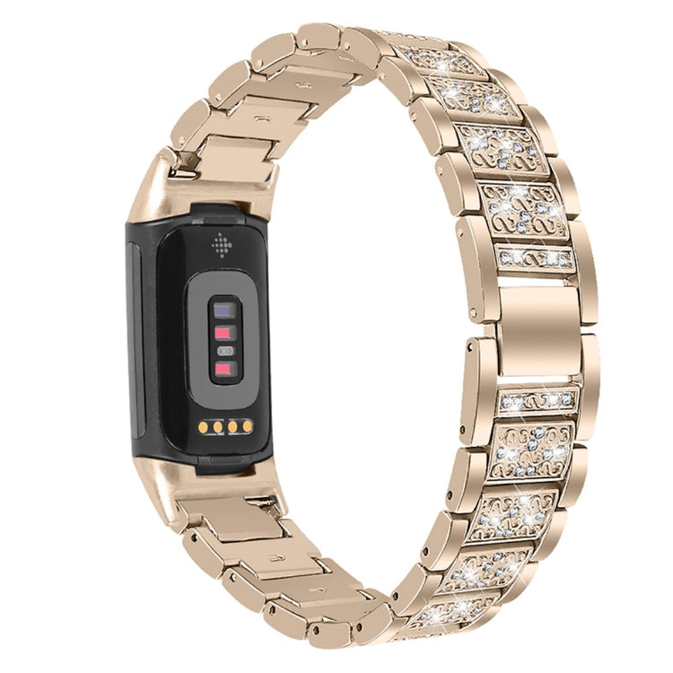 Meget cool Fitbit Charge 5 Metal og Rhinsten Rem - Guld#serie_1