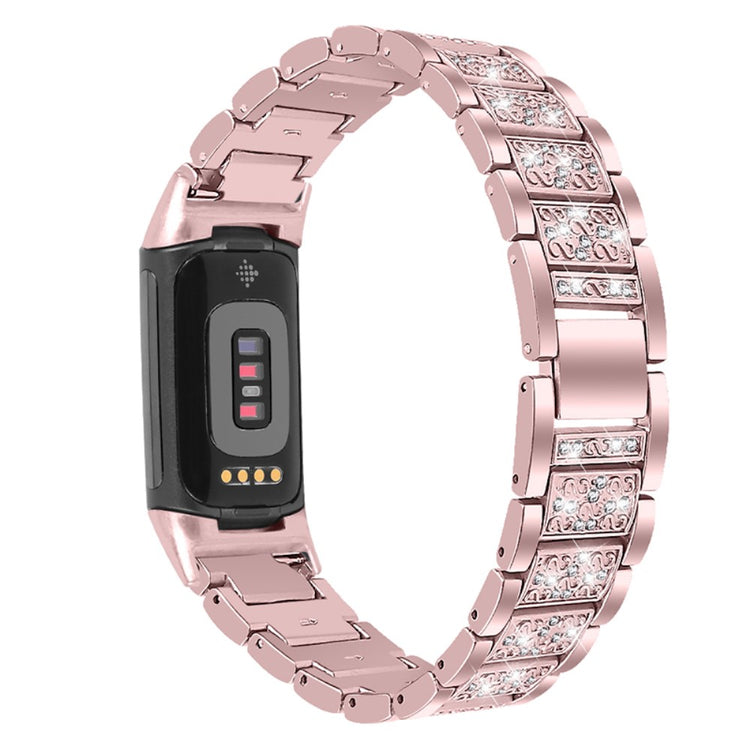 Meget cool Fitbit Charge 5 Metal og Rhinsten Rem - Pink#serie_3