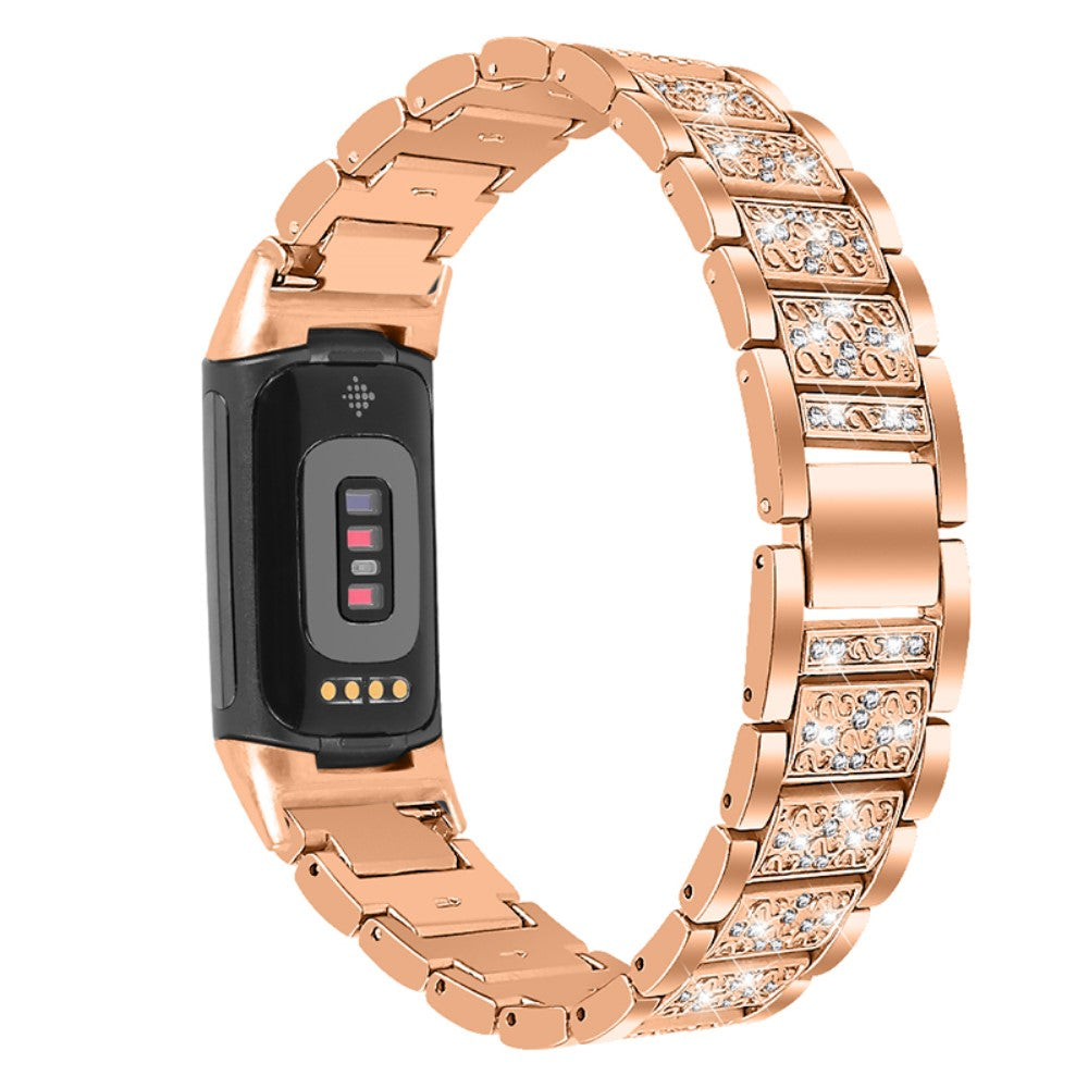 Meget cool Fitbit Charge 5 Metal og Rhinsten Rem - Pink#serie_4