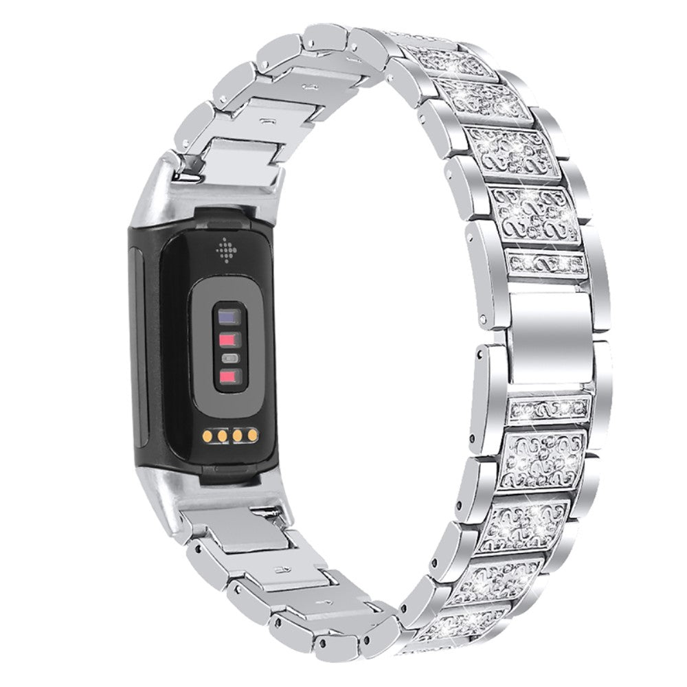 Meget cool Fitbit Charge 5 Metal og Rhinsten Rem - Sølv#serie_6