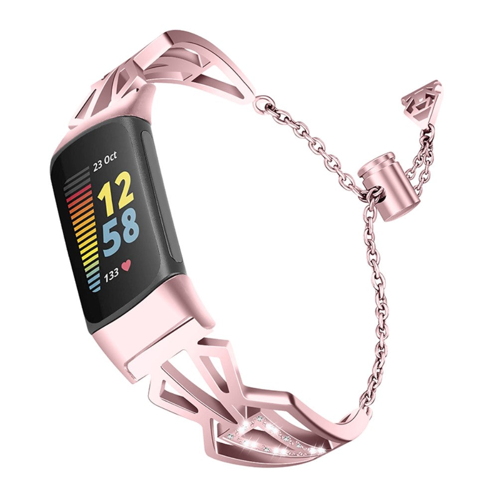 Mega fint Fitbit Charge 5 Metal og Rhinsten Rem - Pink#serie_3