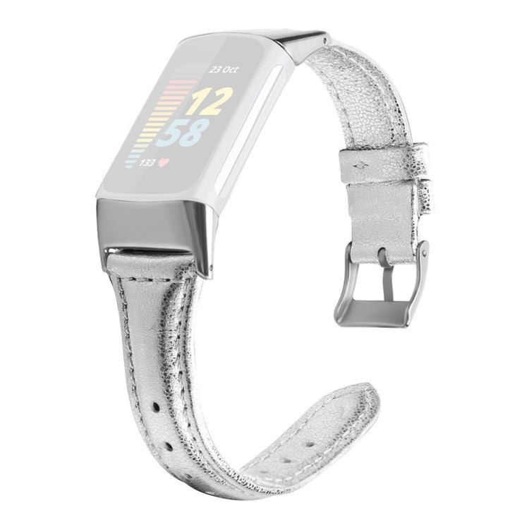 Pænt Fitbit Charge 5 Ægte læder Rem - Størrelse: L - Sølv#serie_14