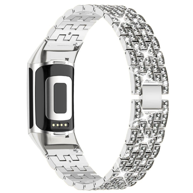 Helt vildt smuk Fitbit Charge 5 Metal og Rhinsten Rem - Sølv#serie_4