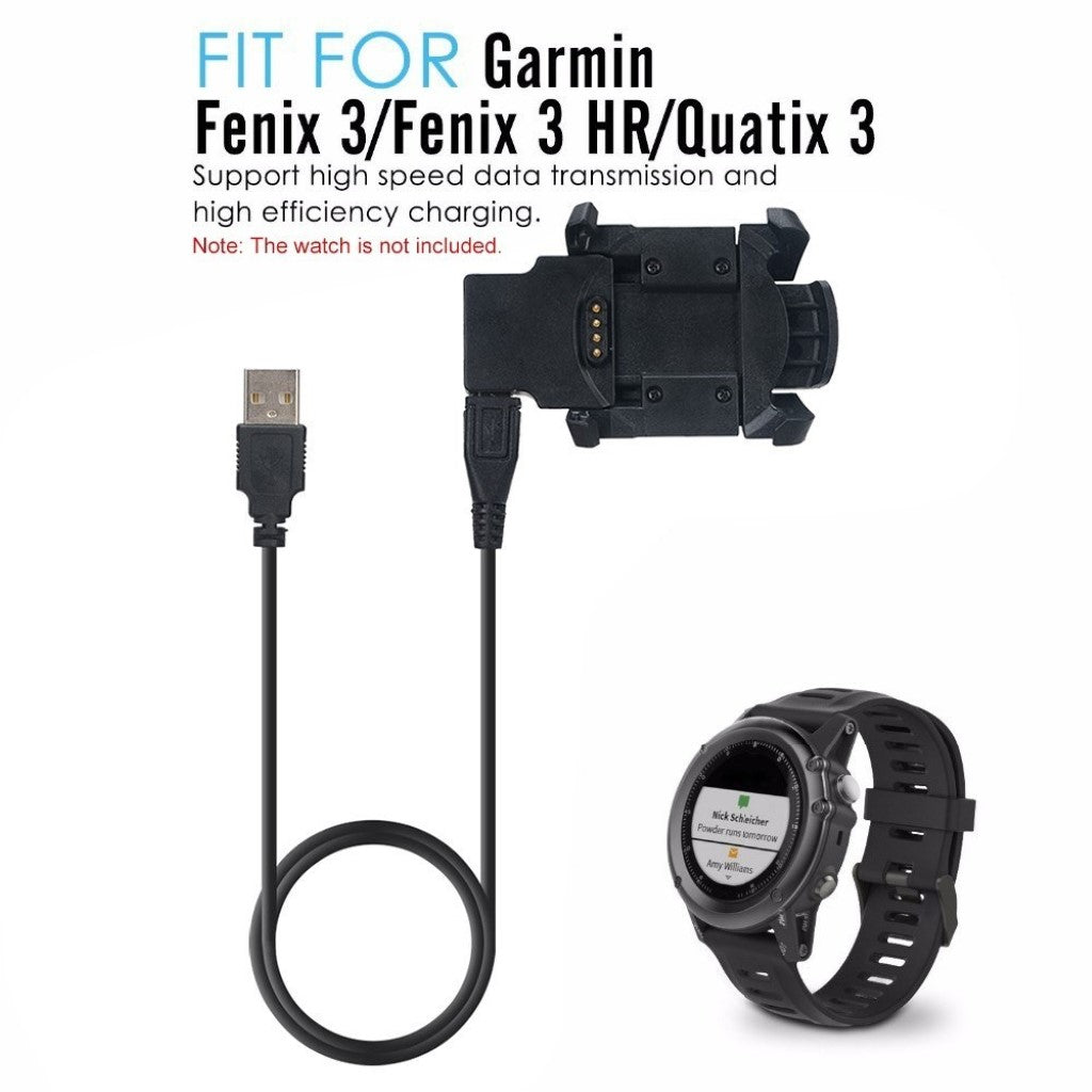 1m Plastik Garmin Quatix 3 / Garmin Fenix 3 USB Opladningskabel - Sort#serie_033