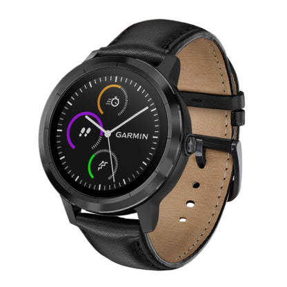 Fed Garmin Vivoactive 3 / Garmin Vivomove HR Ægte læder Rem - Sort#serie_1