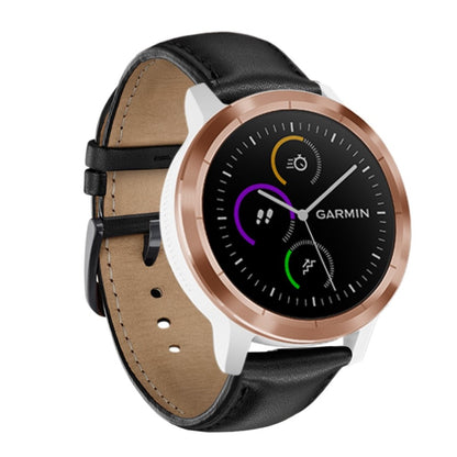 Fed Garmin Vivoactive 3 / Garmin Vivomove HR Ægte læder Rem - Sort#serie_1
