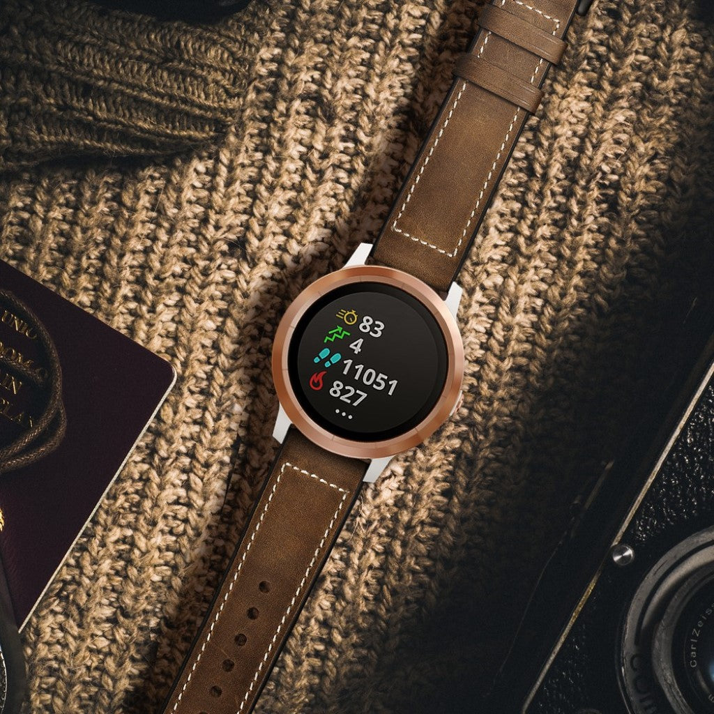 Fed Garmin Vivoactive 3 / Garmin Vivomove HR Ægte læder Rem - Brun#serie_4