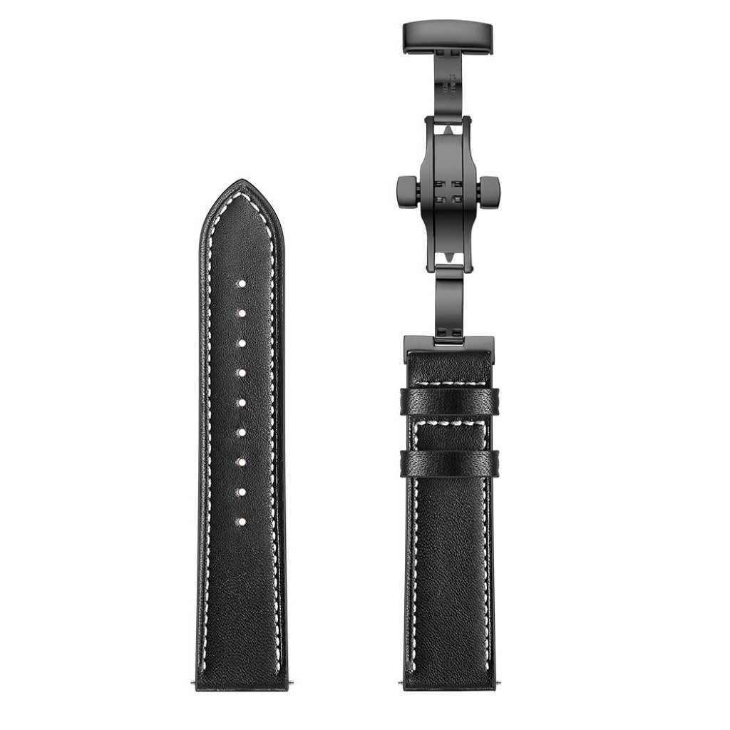 Fed Garmin Vivoactive 3 / Garmin Vivomove HR Ægte læder Rem - Sort#serie_1