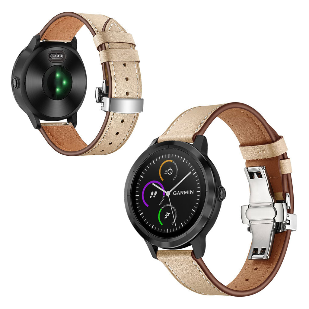 Fed Garmin Vivoactive 3 / Garmin Vivomove HR Ægte læder Rem - Beige#serie_9