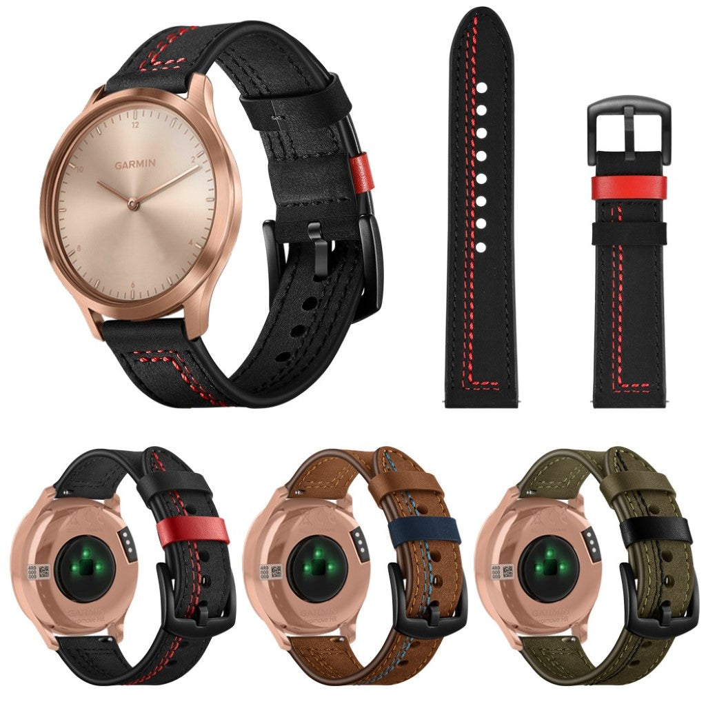 Fed Garmin Vivoactive 3 / Garmin Vivomove HR Ægte læder Rem - Sort#serie_1