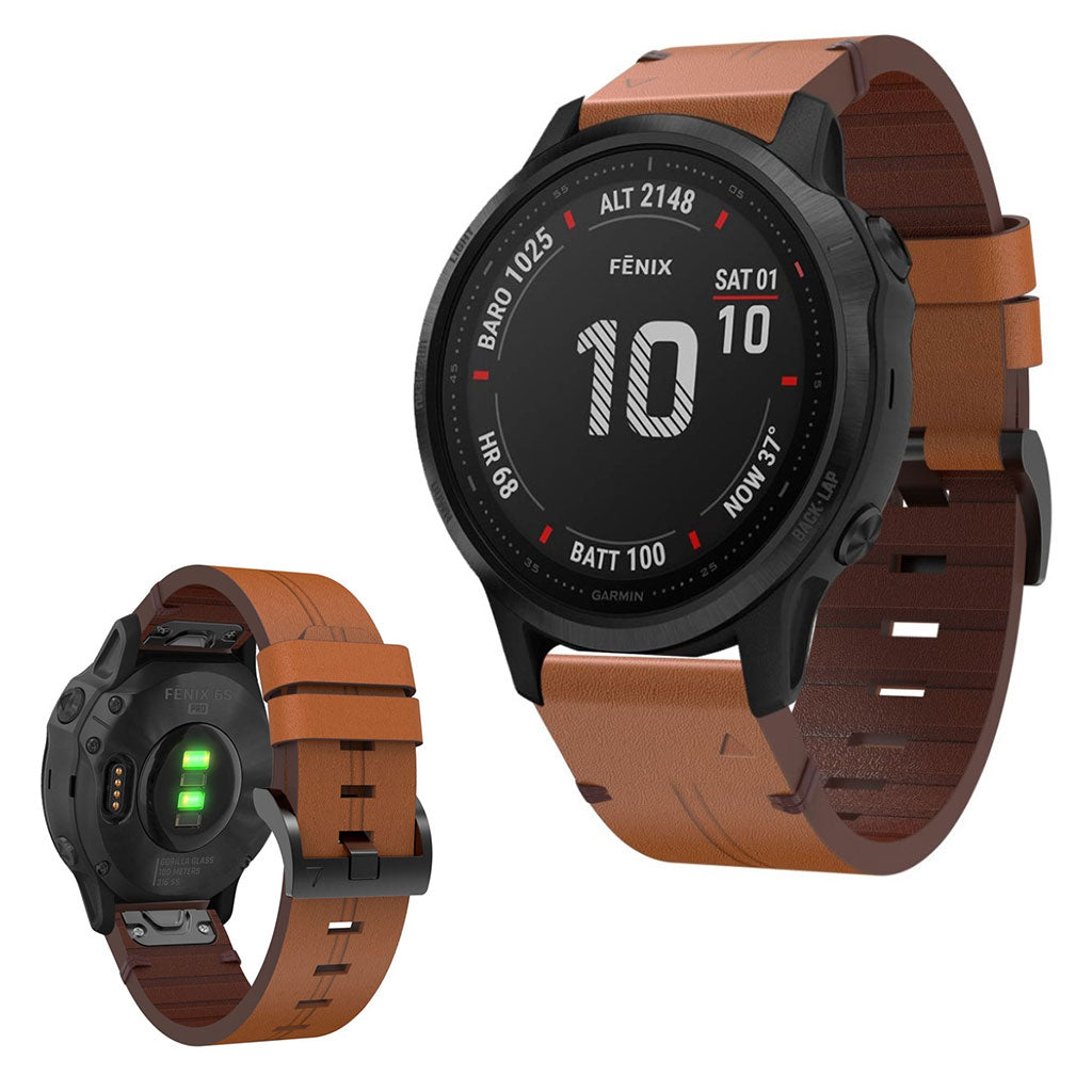 Rigtigt smuk Garmin Fenix 6S Ægte læder Rem - Brun#serie_2