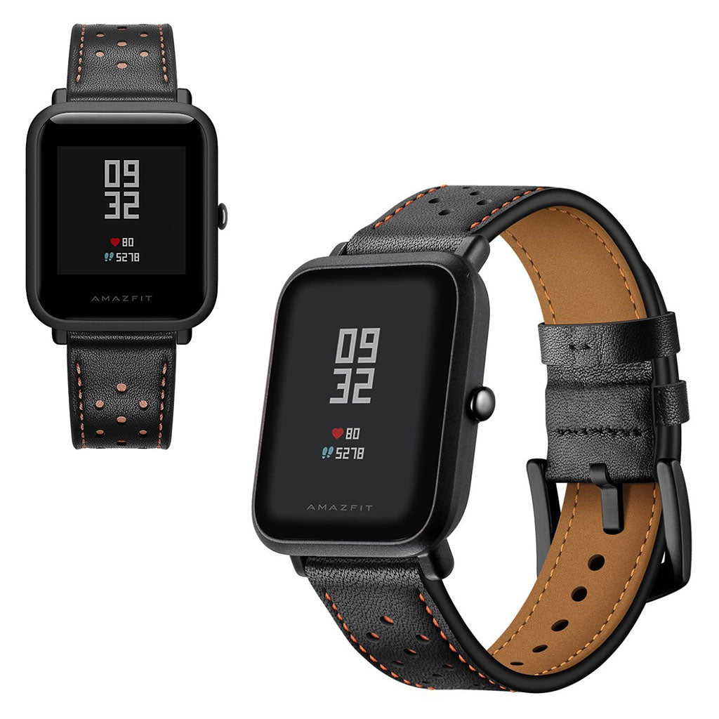 Mega smuk Amazfit GTS Ægte læder Rem - Sort#serie_2