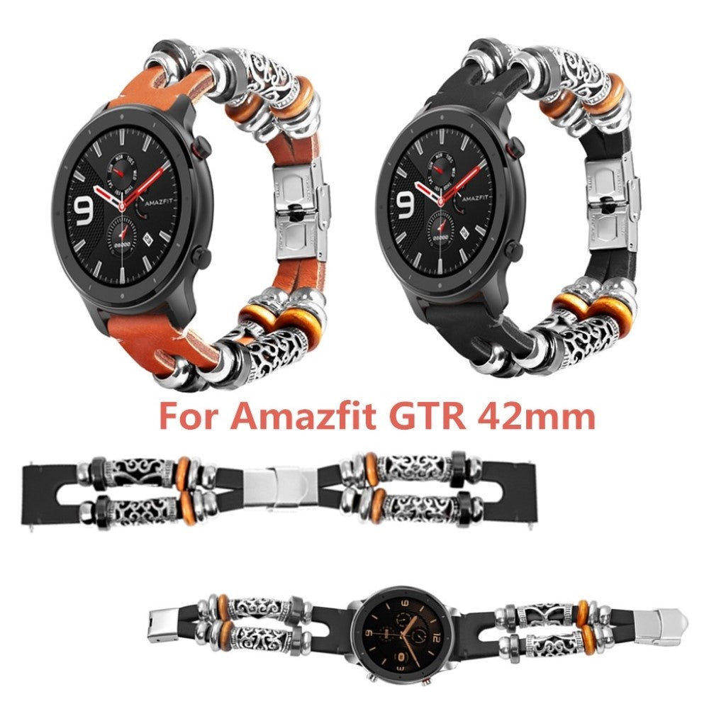 Super fint Amazfit GTR 42mm Ægte læder og Metal Rem - Sort#serie_1